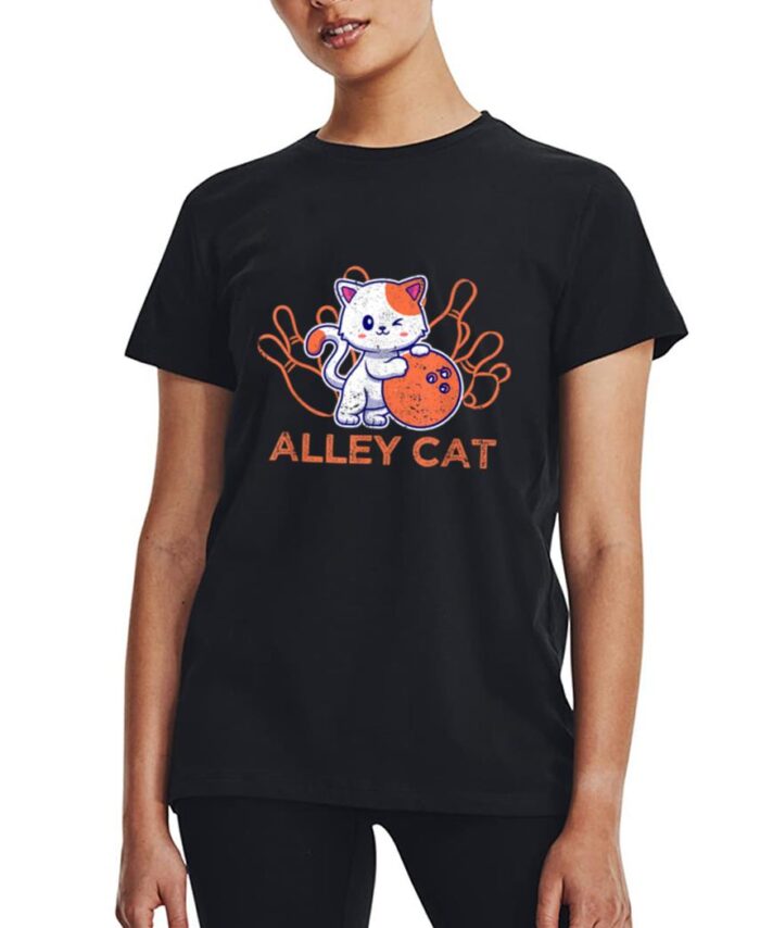 Alley Cat Bowling Team Humor Funny Bowler Cats Vintage Women T-Shirt