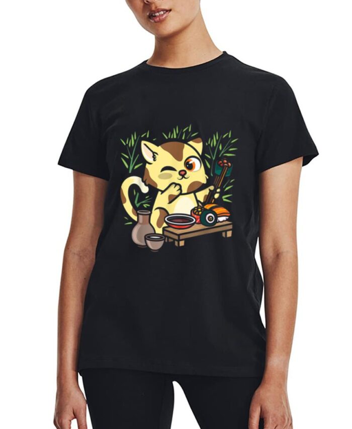 Animal Sushi Cat Lover Japanese Kawaii Cat Eating Food Art Women T-Shirt