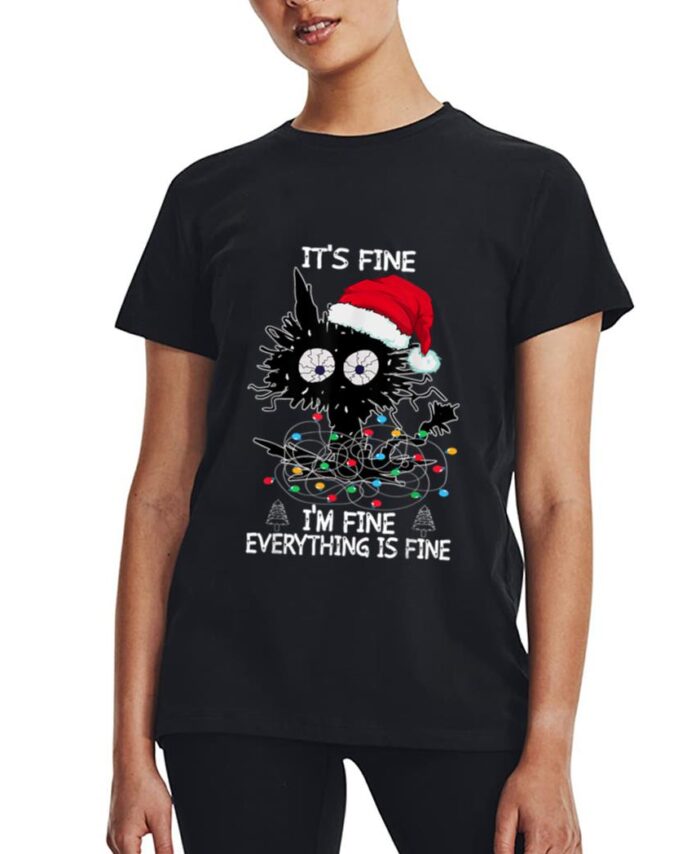 Black Cat christmas It's Fine I'm Fine Everything Is Fine Women T-Shirt