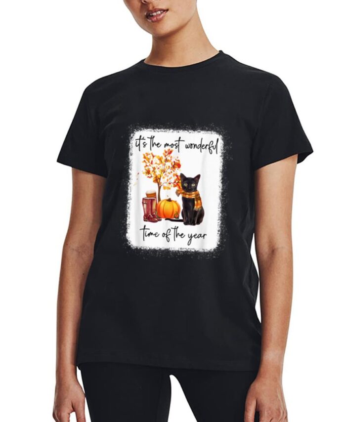 Black Cat Fall Itu2018s The Most Wonderful Time Of The Year Women T-Shirt