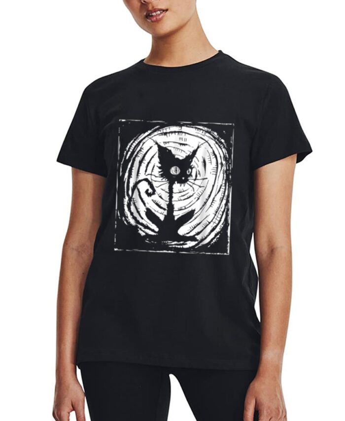 Black Cat Lazy Halloween Costume Scary Creepy Women T-Shirt