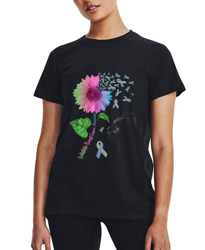 Black Cat Sunflower Metastatic Breast Cancer Awareness Day Women T-Shirt