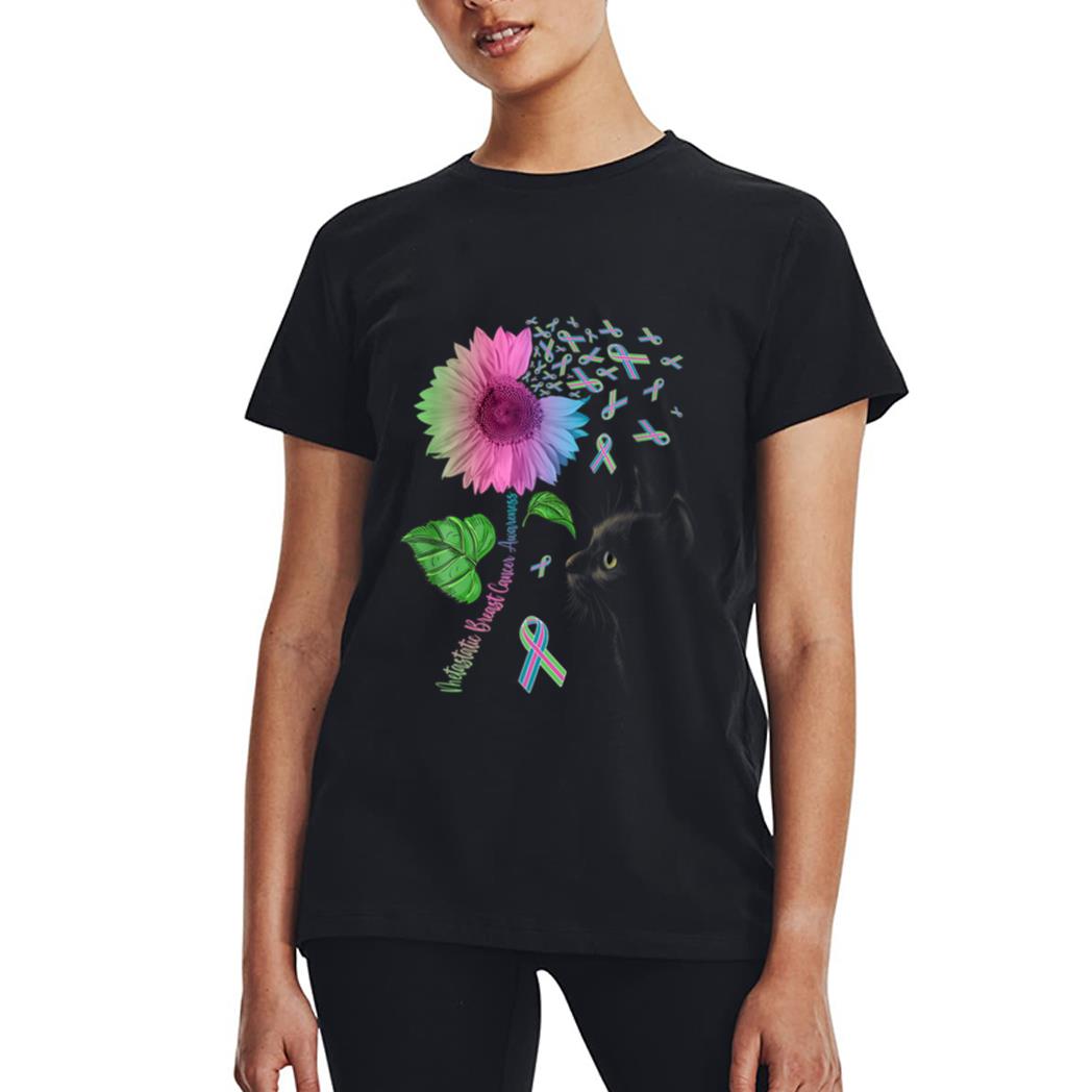Black Cat Sunflower Metastatic Breast Cancer Awareness Day Women T-Shirt