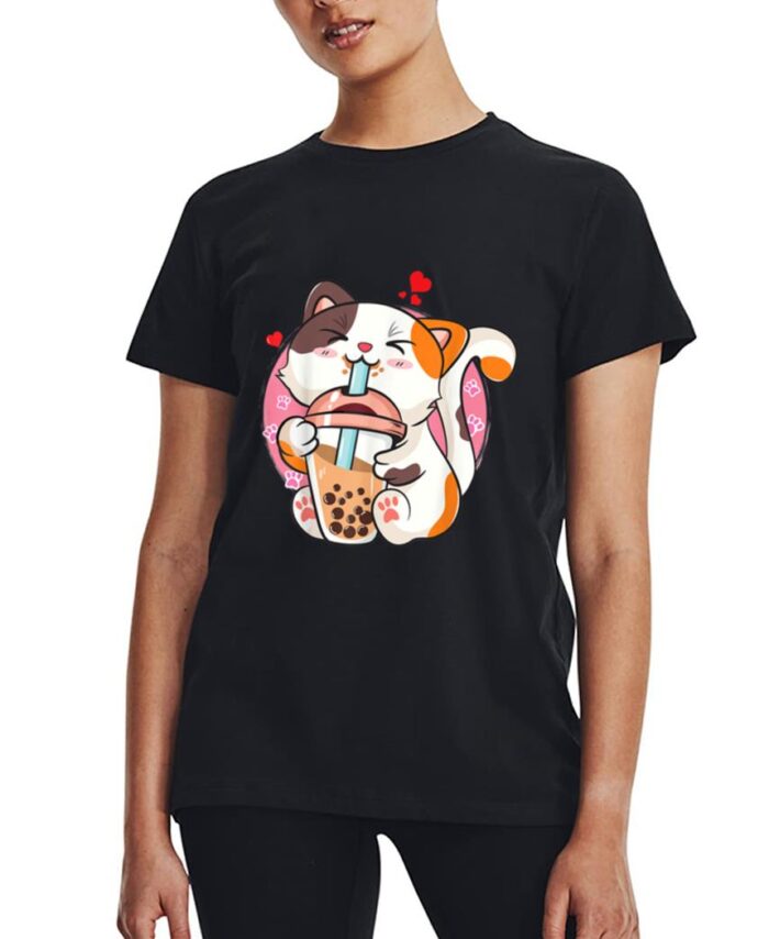 Cat Boba Bubble Tea Kawaii Anime Japanese Women T-Shirt