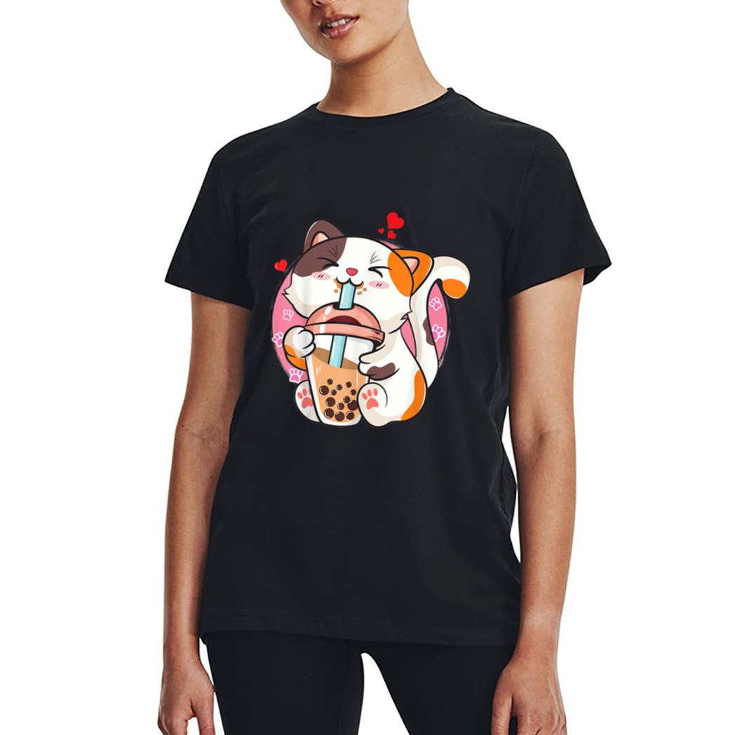 Cat Boba Bubble Tea Kawaii Anime Japanese Women T-Shirt