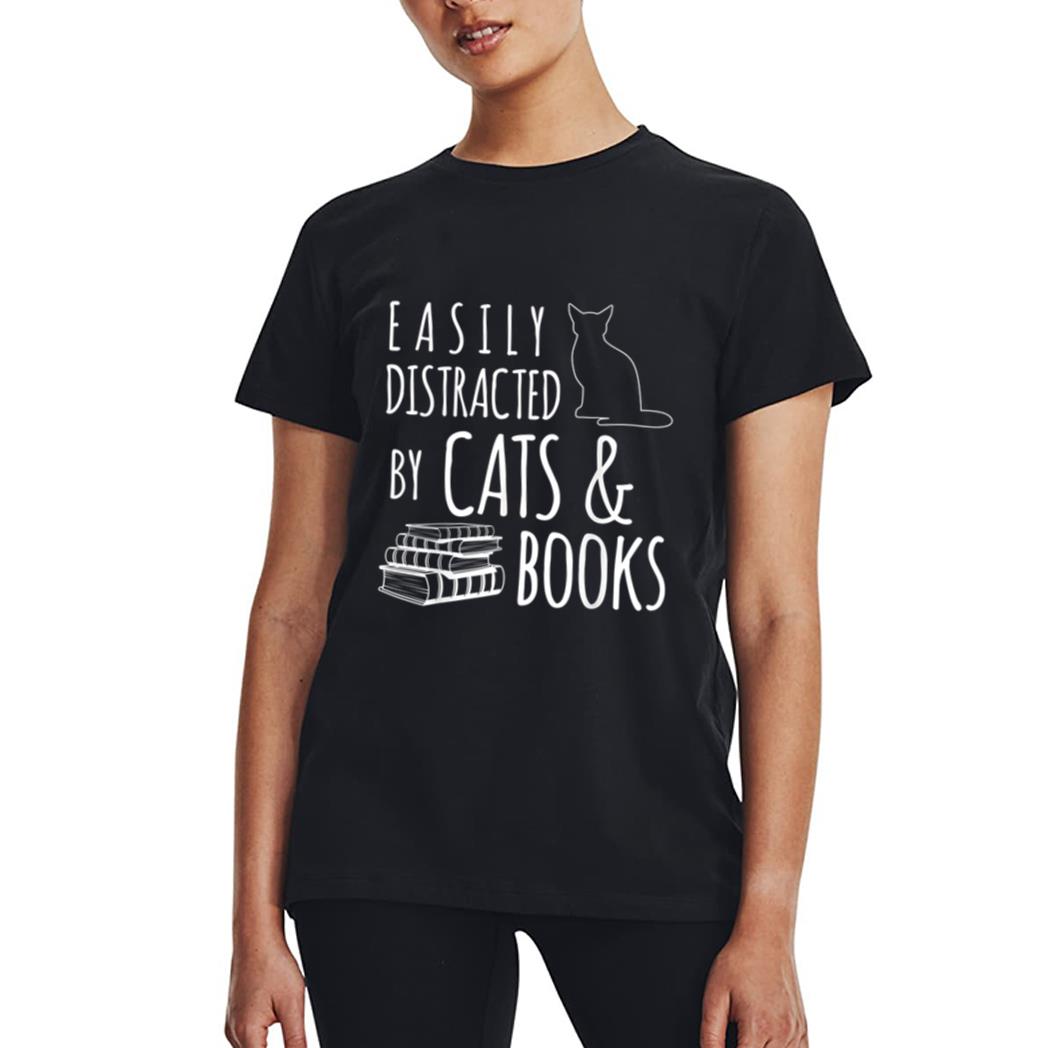cat & book lover easily distracted by cats and books Women T-Shirt