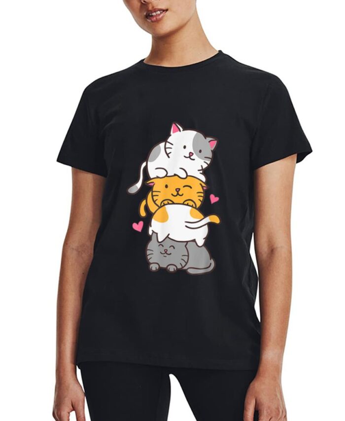 Cat Cats Cute Kitty Pile Anime Kawaii Neko Gift Women T-Shirt