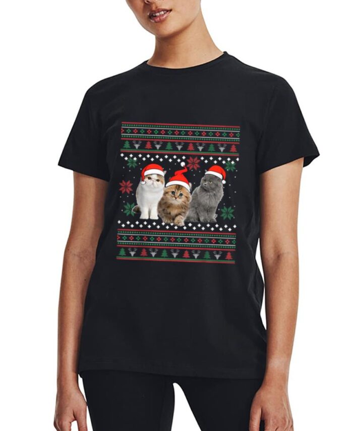 Cat Christmas Ugly Sweater Santa Hat Gifts For Cat Lover Women T-Shirt