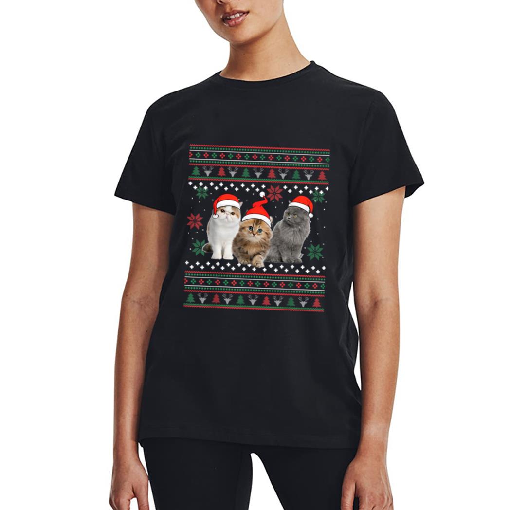 Cat Christmas Ugly Sweater Santa Hat Gifts For Cat Lover Women T-Shirt