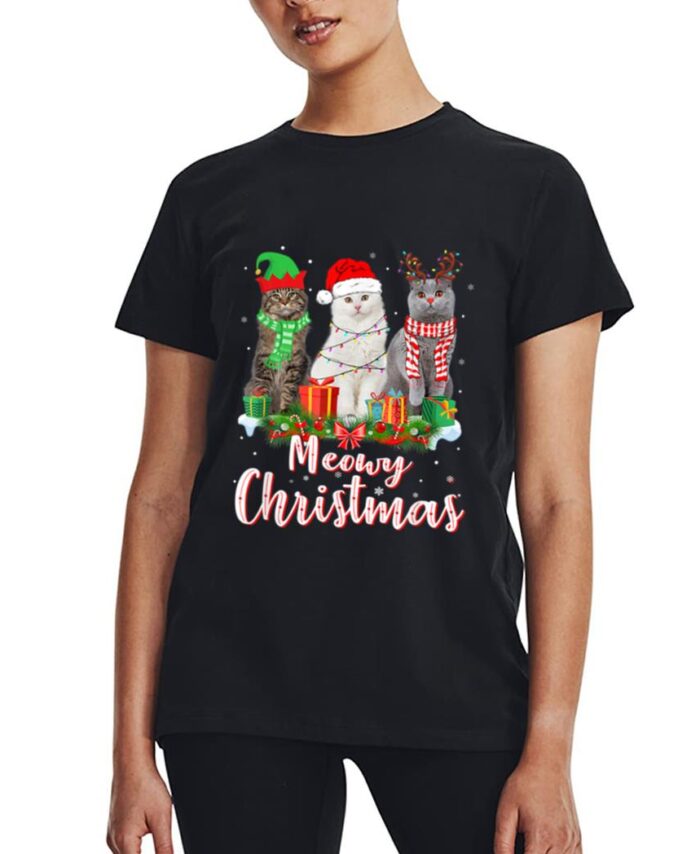 Cat Meowy Family Matching Christmas Pajamas Santa Cats Xmas Women T-Shirt
