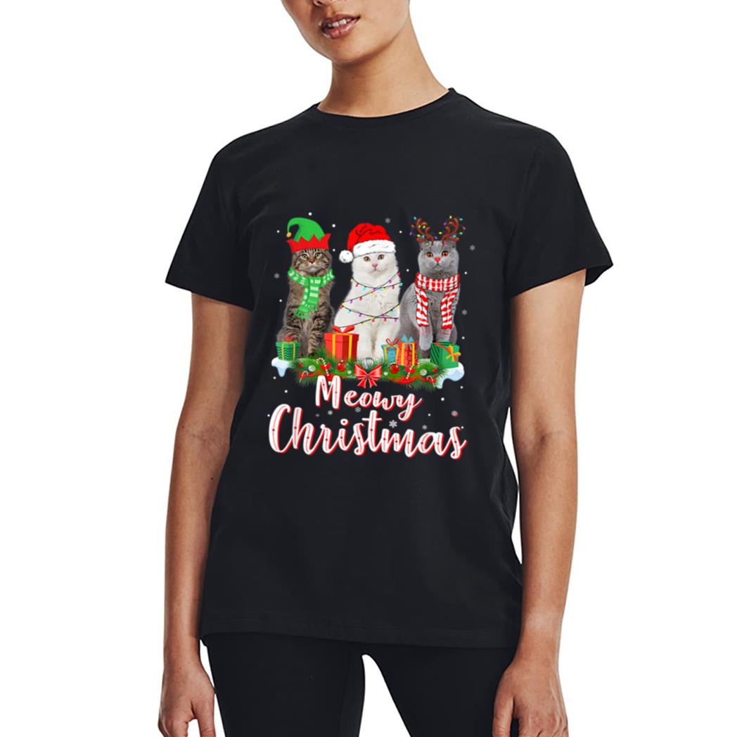 Cat Meowy Family Matching Christmas Pajamas Santa Cats Xmas Women T-Shirt