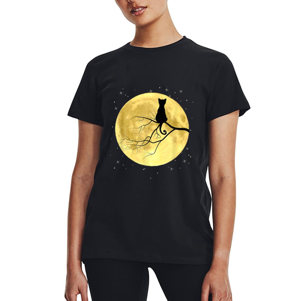 Cat Silhouette On Moon Mystical Cat Halloween Cat And Moon Women T-Shirt