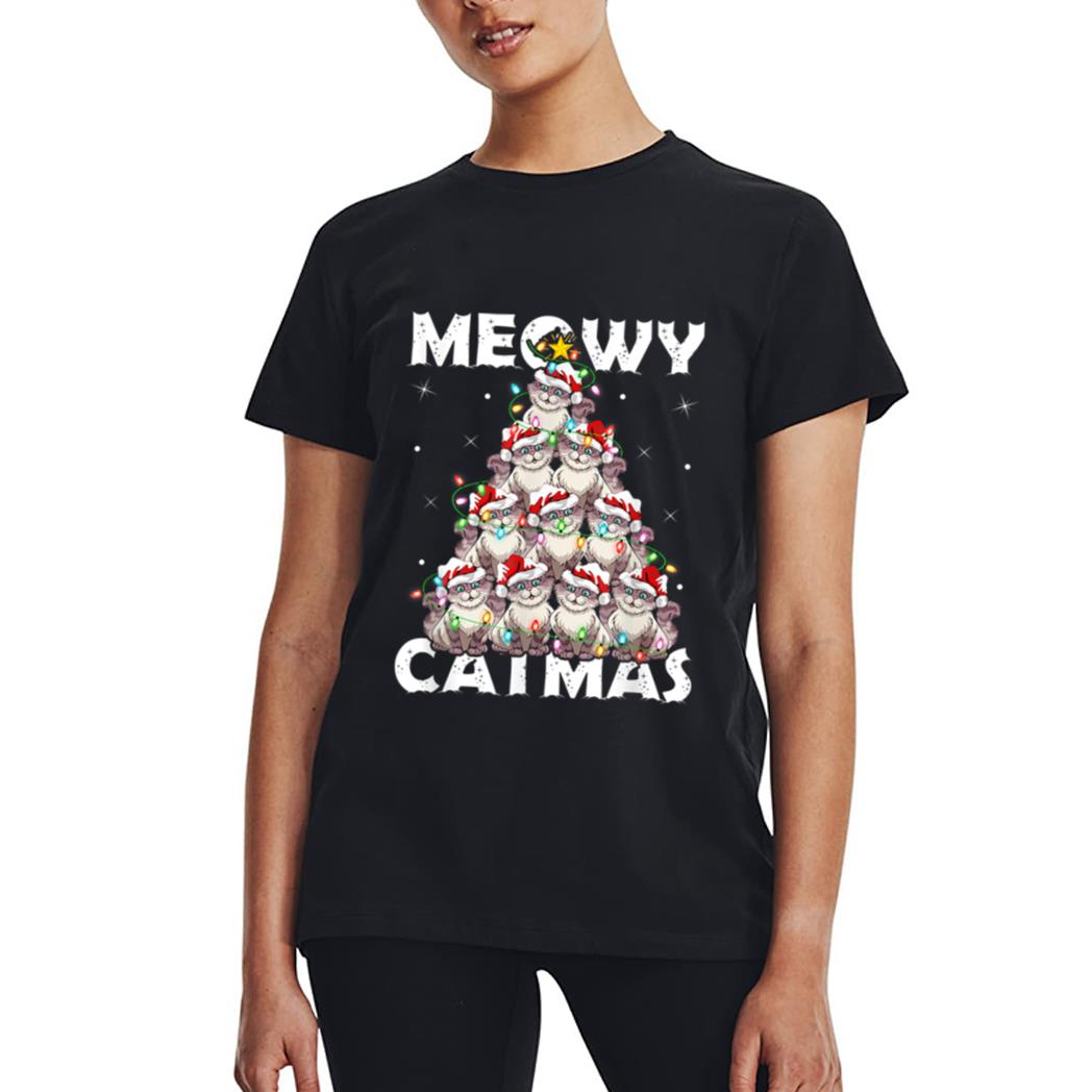 Cat Xmas Lights Santa Meowy Catmas Cat Christmas Ree Women T-Shirt