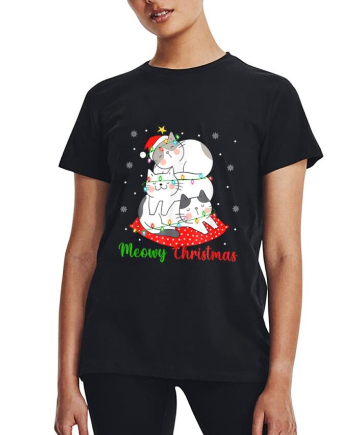Cat Xmas Ree Lights Santa Cat Christmas Women T-Shirt