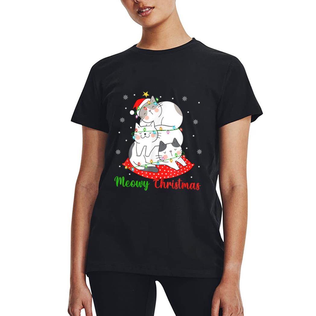 Cat Xmas Ree Lights Santa Cat Christmas Women T-Shirt
