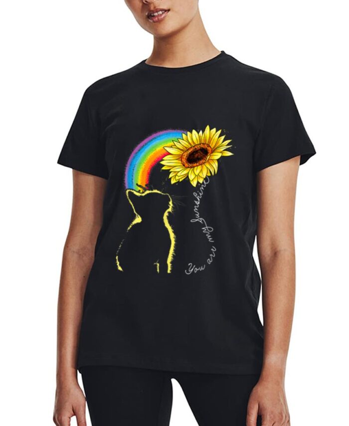 Cats Are My Sunshine Sunflower Rainbow Funny Cat Lovers Gift Women T-Shirt