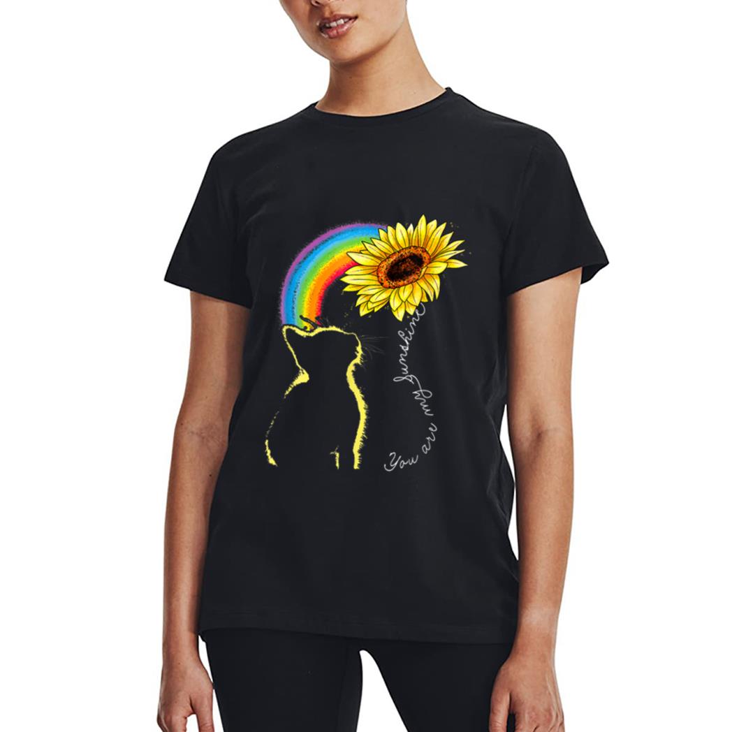 Cats Are My Sunshine Sunflower Rainbow Funny Cat Lovers Gift Women T-Shirt