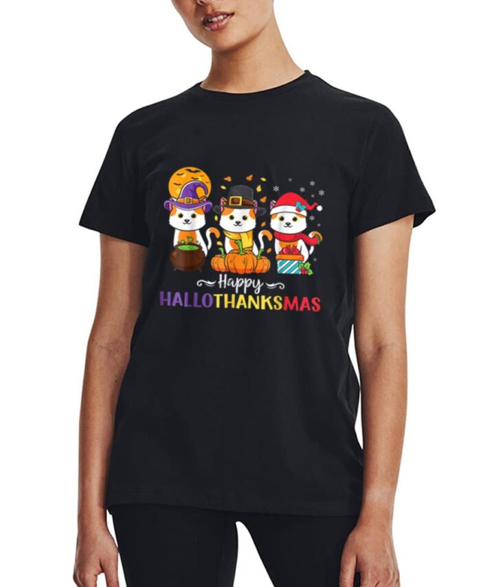 Cats Happy HalloThanksMas Women T-Shirt