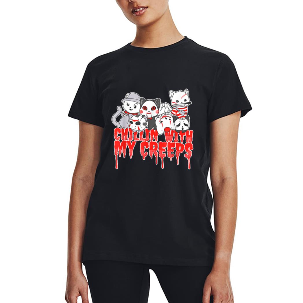 Chillin With My Creeps Cat Horror Serial Killer Halloween Women T-Shirt