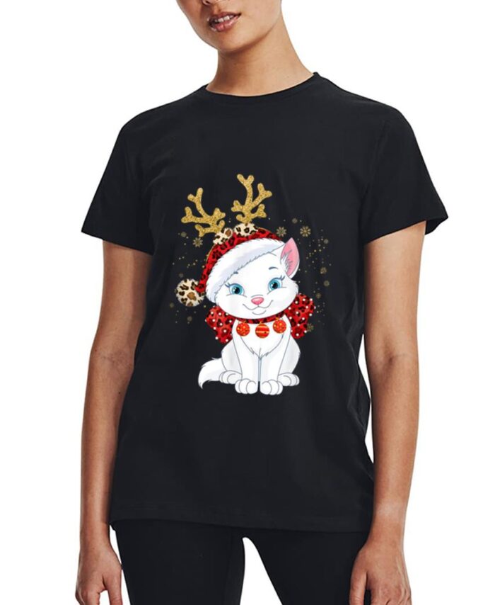 Christmas Cat Reindeer light Antlers Women T-Shirt