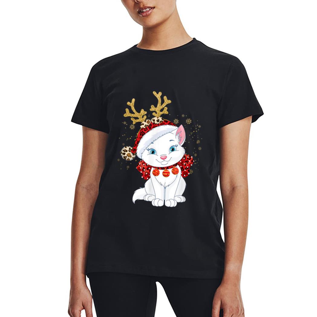 Christmas Cat Reindeer light Antlers Women T-Shirt
