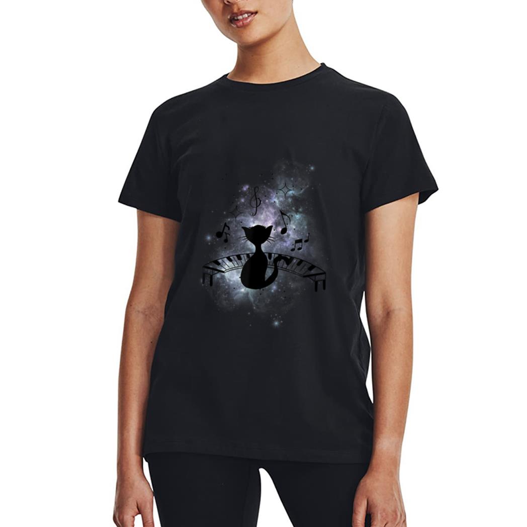 Cool Music and Cats - Cat Playing Piano - Music Note Lover Women T-Shirt