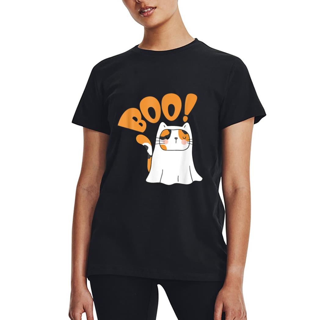 Cut Cat Ghost Halloween Boo Saying Women T-Shirt