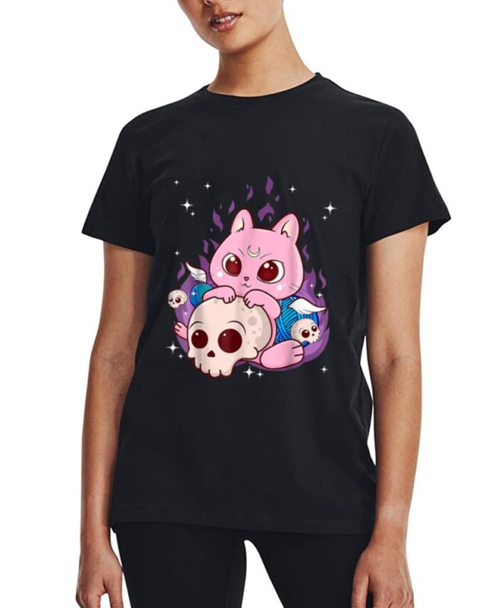 Cute Anime Kawaii Cat Aesthetic Kawaii Pastel Goth Halloween Women T-Shirt