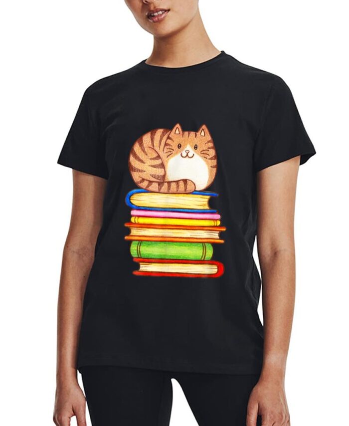 Cute Cat Books Graphic Women S Book Lovers Eacher Women T-Shirt