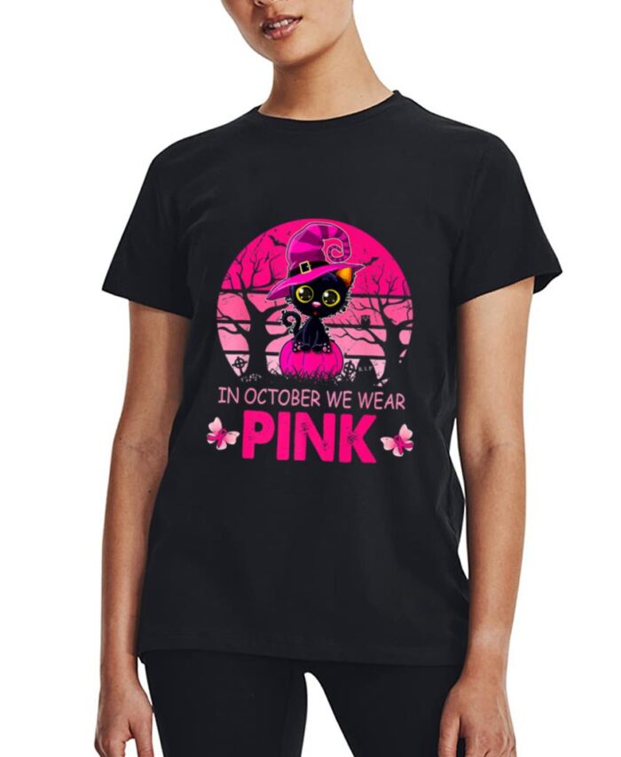 Cute Cat Breast Cancer Awareness In October We Wear Pink Women T-Shirt