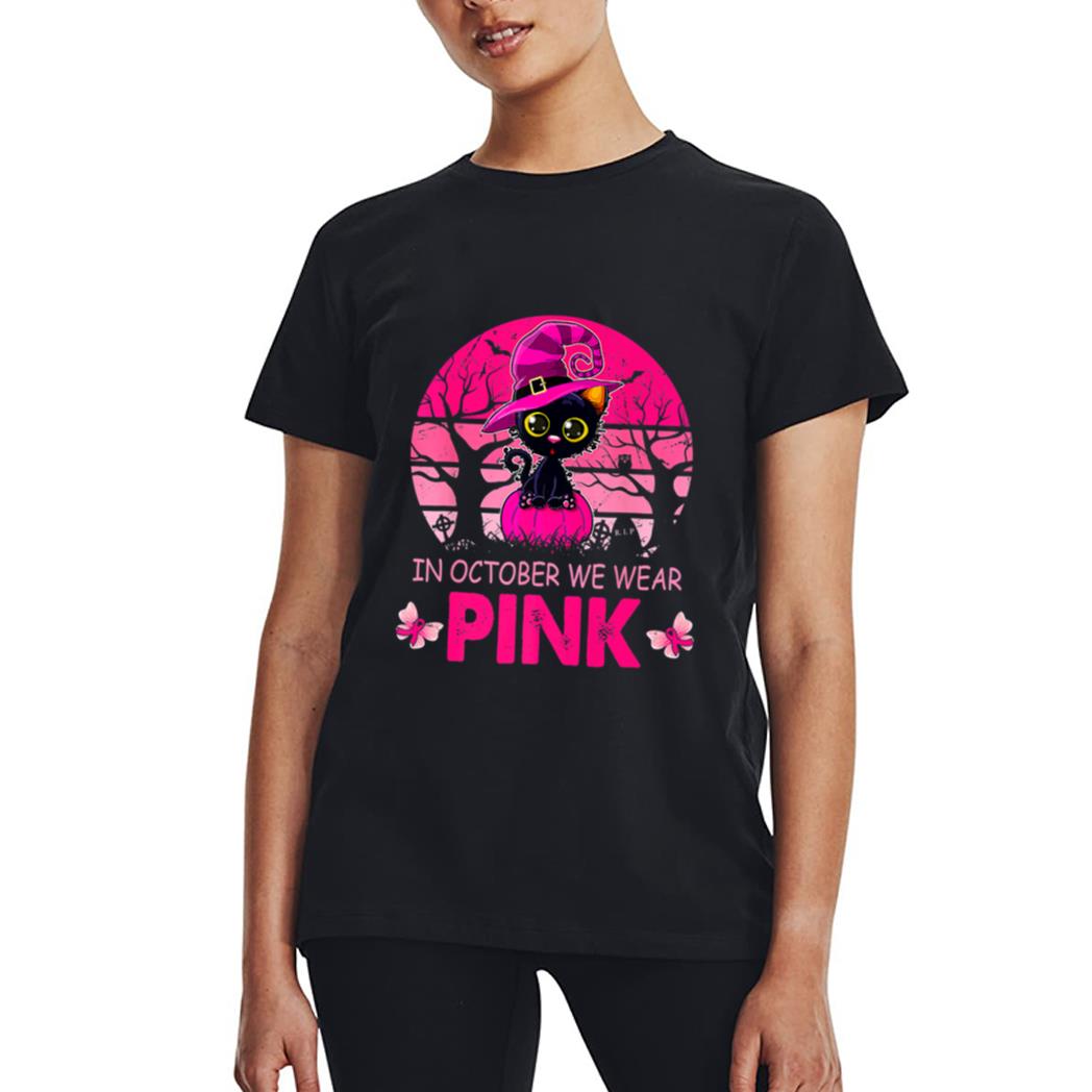 Cute Cat Breast Cancer Awareness In October We Wear Pink Women T-Shirt