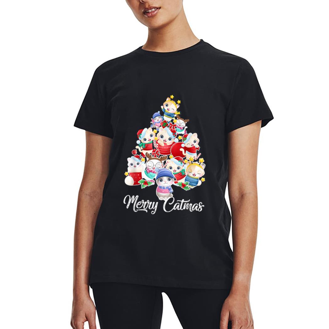 Cute Cat Christmas Tree Merry Catmas For Kitten Xmas Lover Women T-Shirt