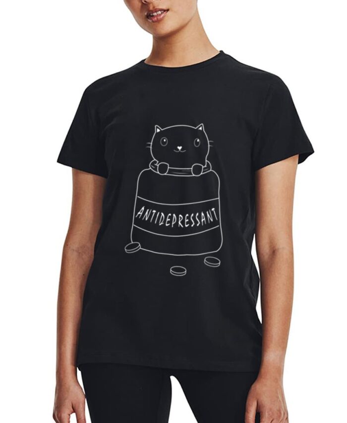Cute Cat Drawing Cat Antidepressant Women T-Shirt