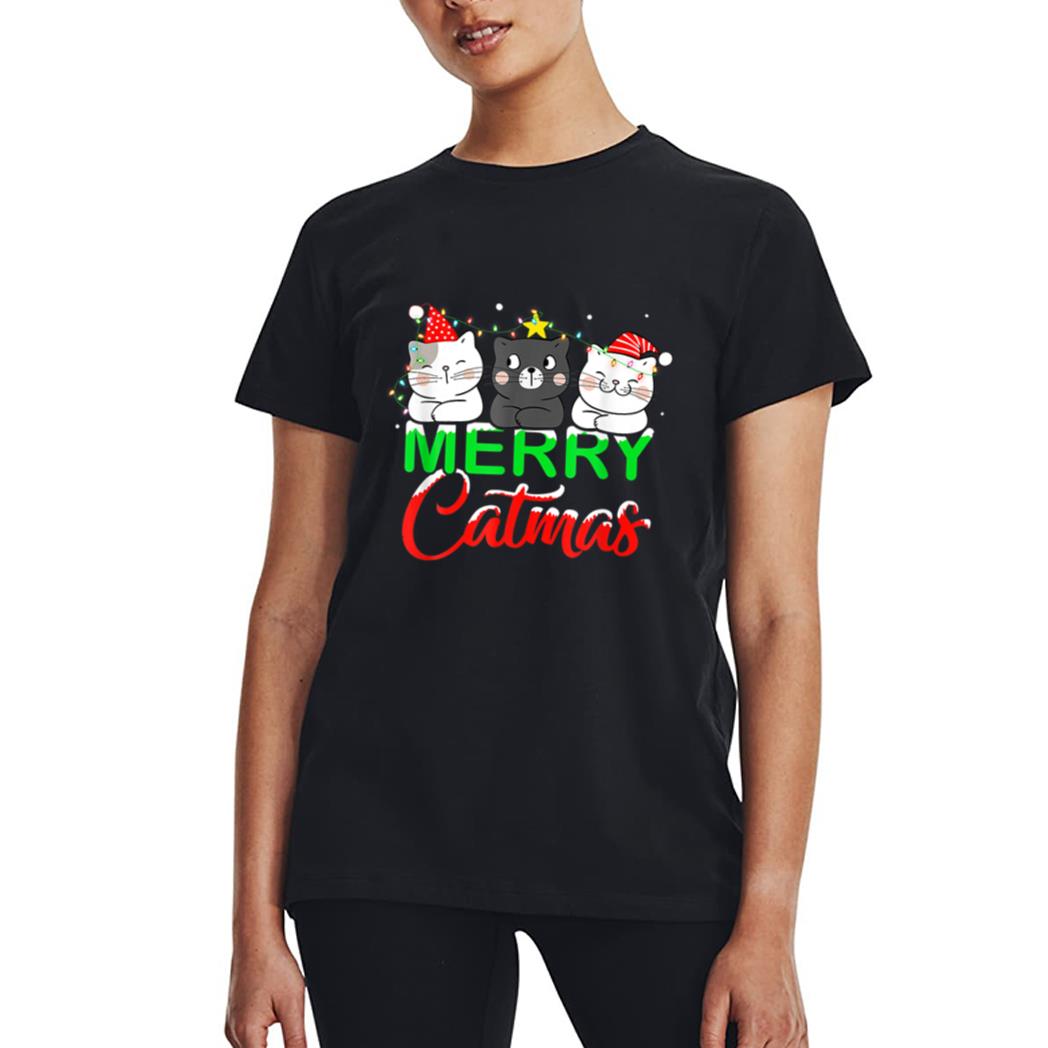 Cute Cat Lover Xmas Lights Santa Merry Catmas Cat Christmas Women T-Shirt