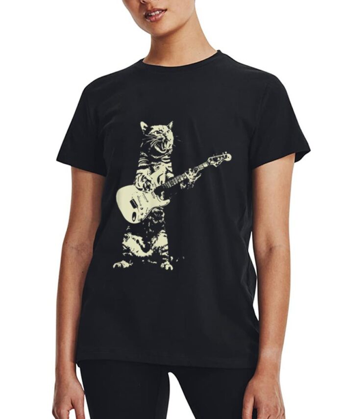 Cute Cat Playing Guitar Women T-Shirt
