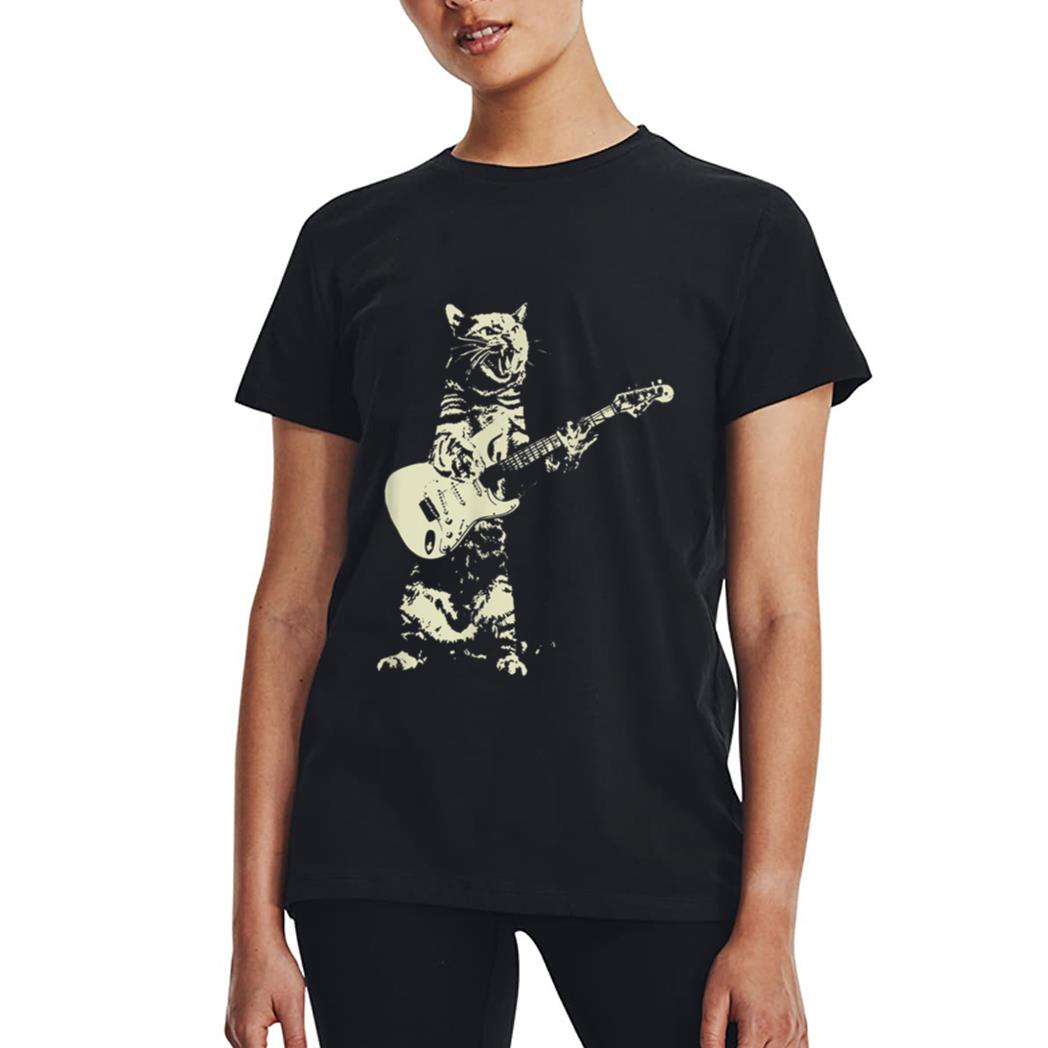 Cute Cat Playing Guitar Women T-Shirt