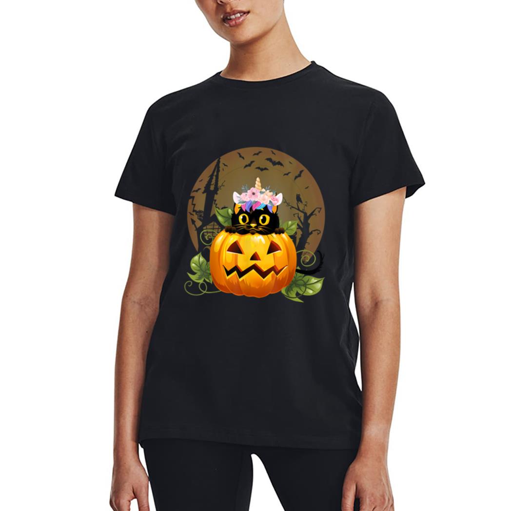 Cute Cat Pumpkin Unicorn Halloween Costume Gift Women T-Shirt