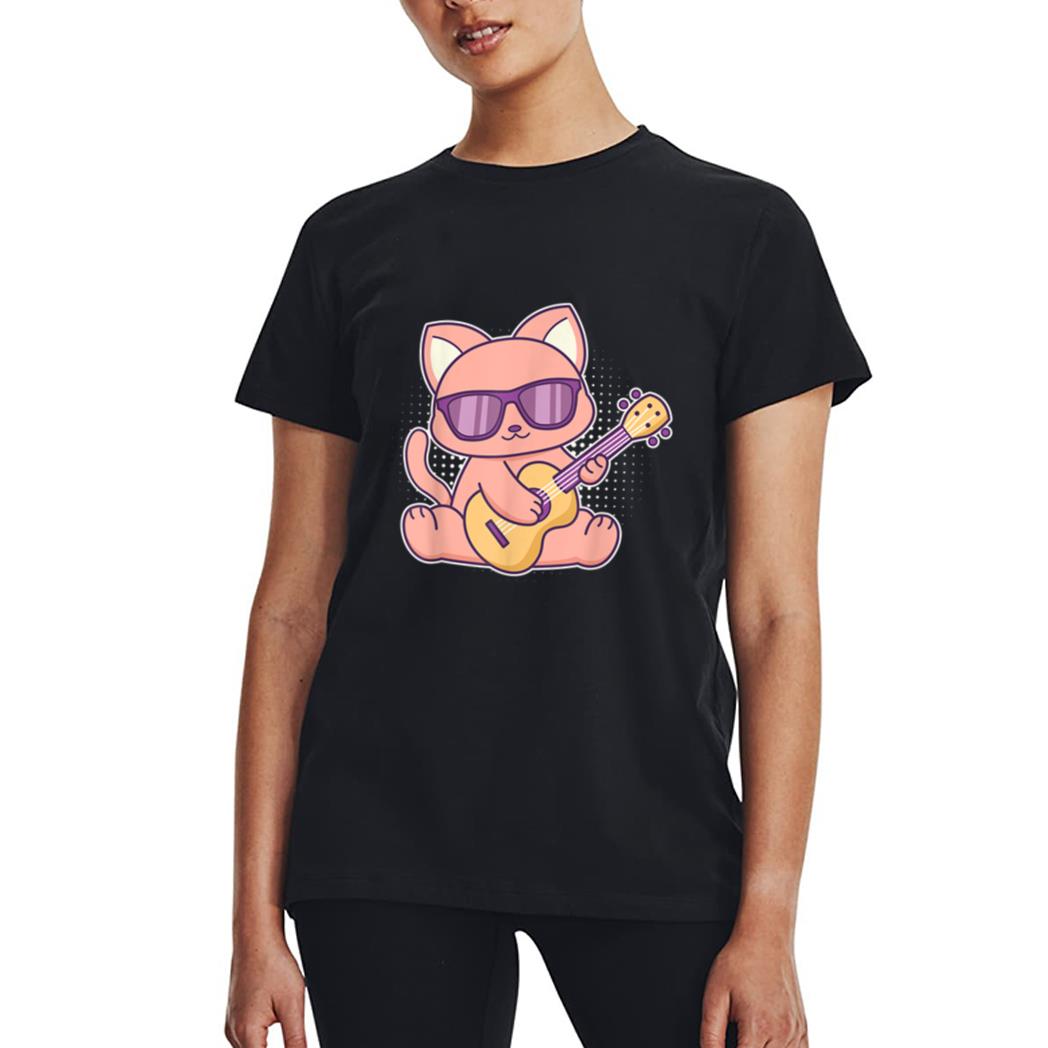 Cute Cat With Sunglasses Playing On A Guitar Women T-Shirt