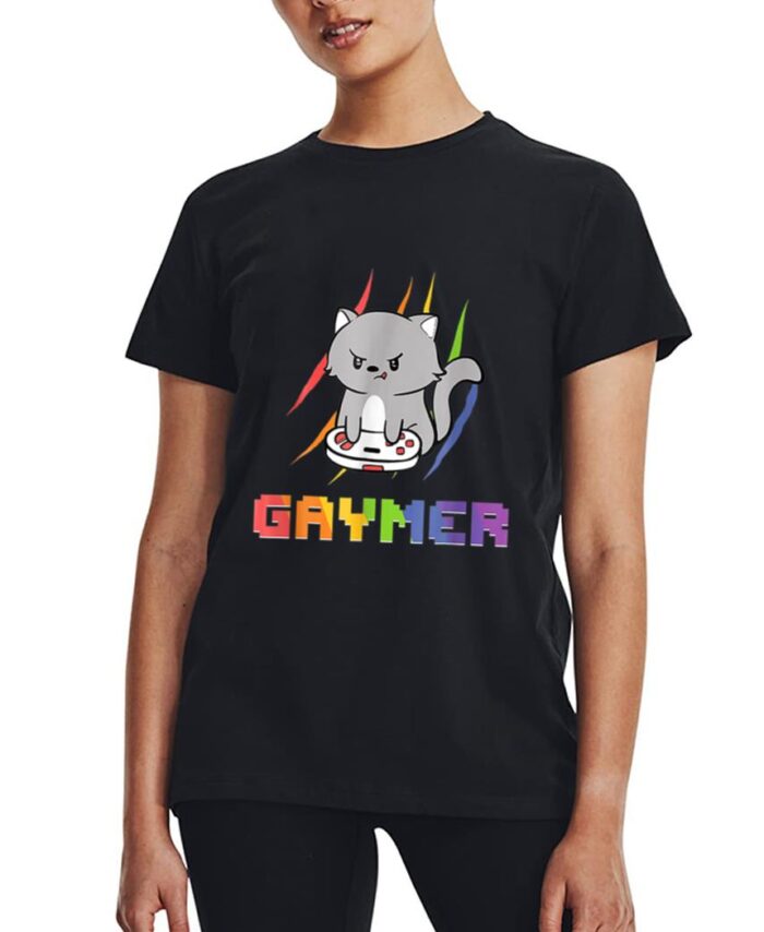 Cute Gaming Cat Gay Gamer Women T-Shirt