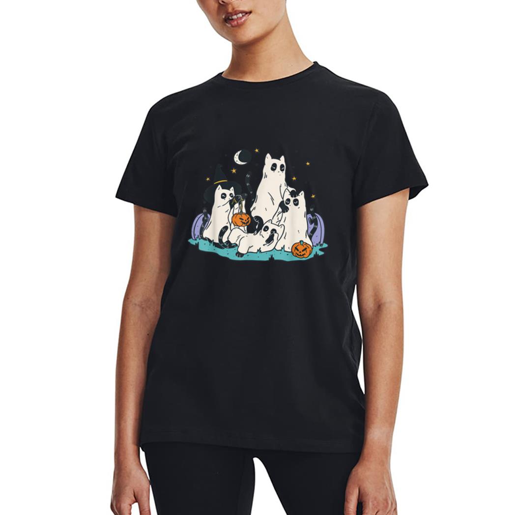 Cute Ghost Cats Cat Ghosts Funny Halloween Outfit Costumes Women T-Shirt