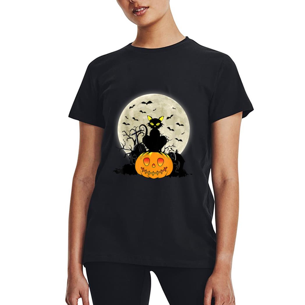 Cute Halloween Black Cat Witch Hat Pumpkin Women T-Shirt