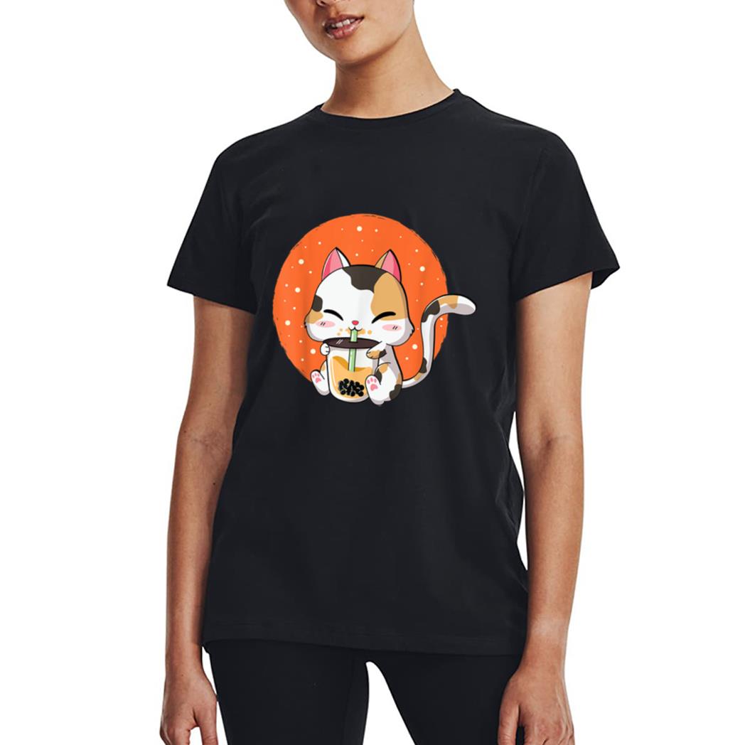 Cute Kawaii Cat Boba Bubble Milk Tea Anime Neko Kitten Women T-Shirt