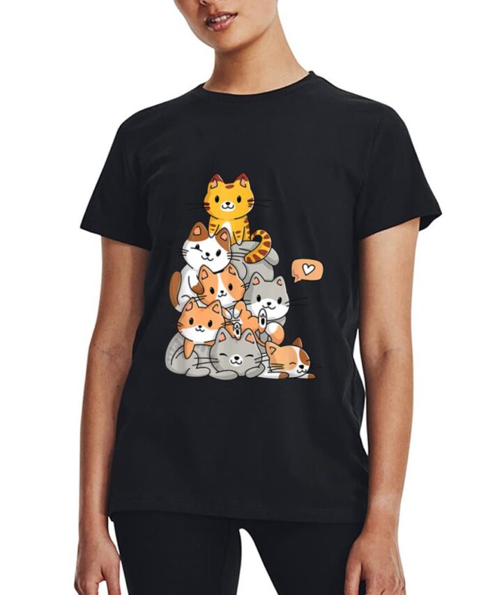 Cute Kawaii Cat Kitty Meowtain Cats Pile Chibi Women Girls Women T-Shirt