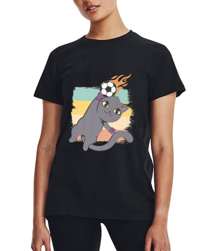 Cute Kawaii Football Soccer Player Funny Goalkeeper Best Cat Women T-Shirt