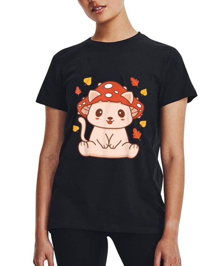 Cute Kawaii Toadstool Cat - Aesthetic Mushroom Kitten Women T-Shirt
