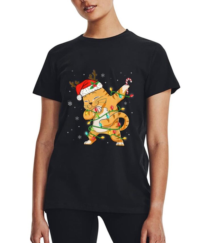 Dabbing Cat Santa Christmas Kids Boys Girls Catmas Xmas Women T-Shirt