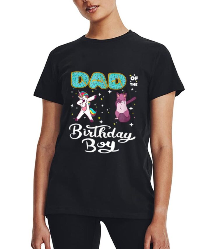 Dad Of He Birthday Boy Donut Dabbing Unicorn Kitten Cat Women T-Shirt