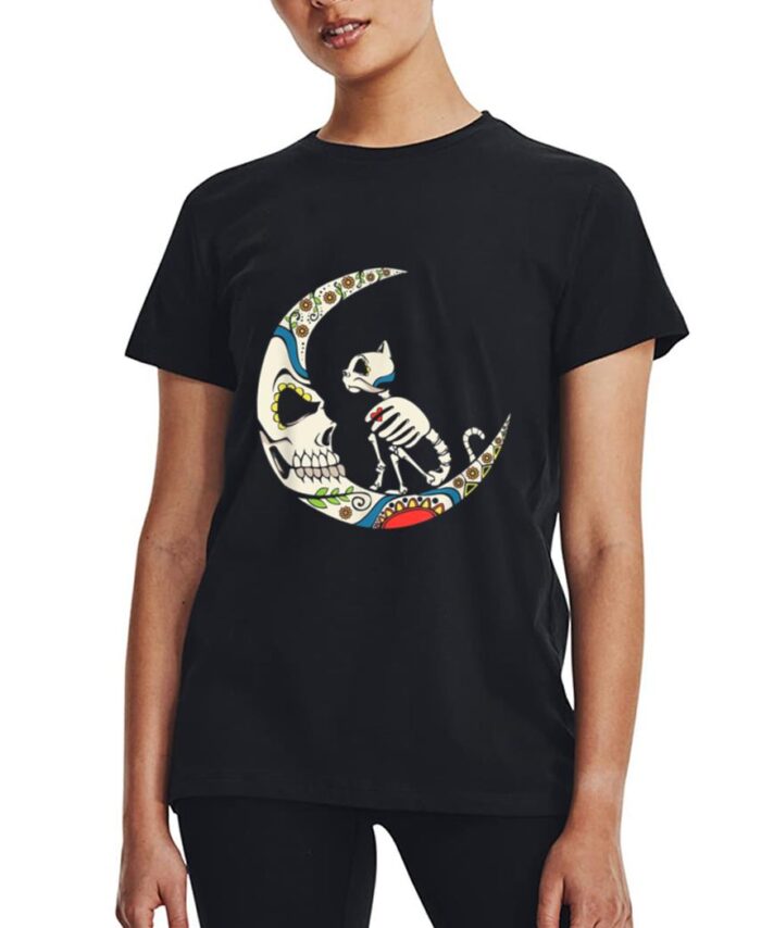 Dia De Los Muertos Crescent Moon And Cat Sugar Skull Women T-Shirt