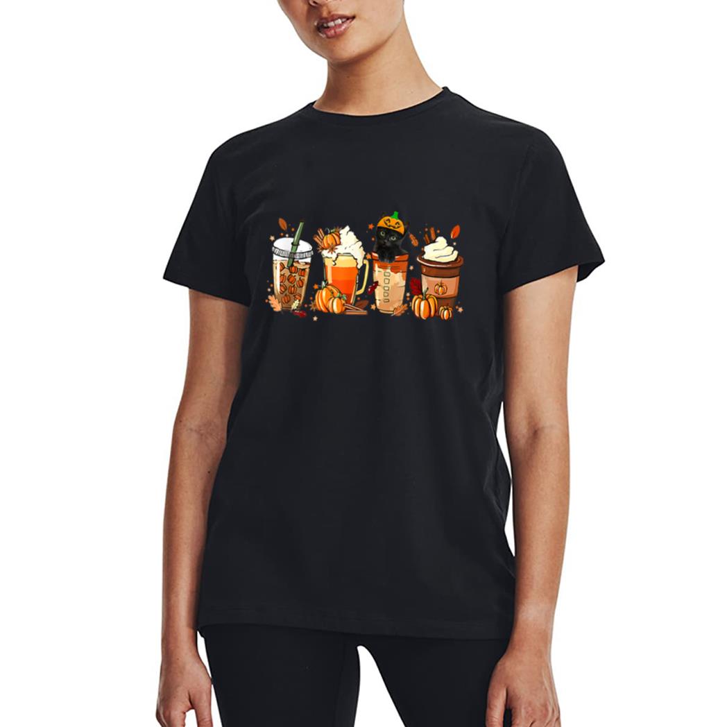 Fall Coffee Pumpkin Spice Latte Iced Autumn Black Cat Women T-Shirt