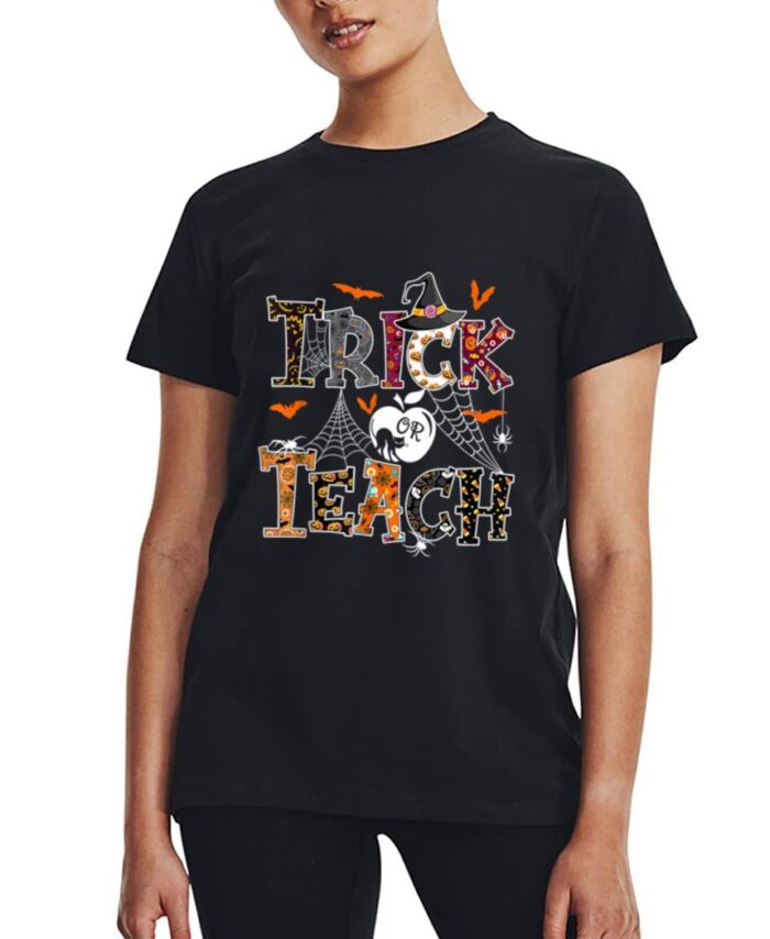 Fall Holiday Themed Thanksgiving Halloween Teacher Trick Or Women T-Shirt